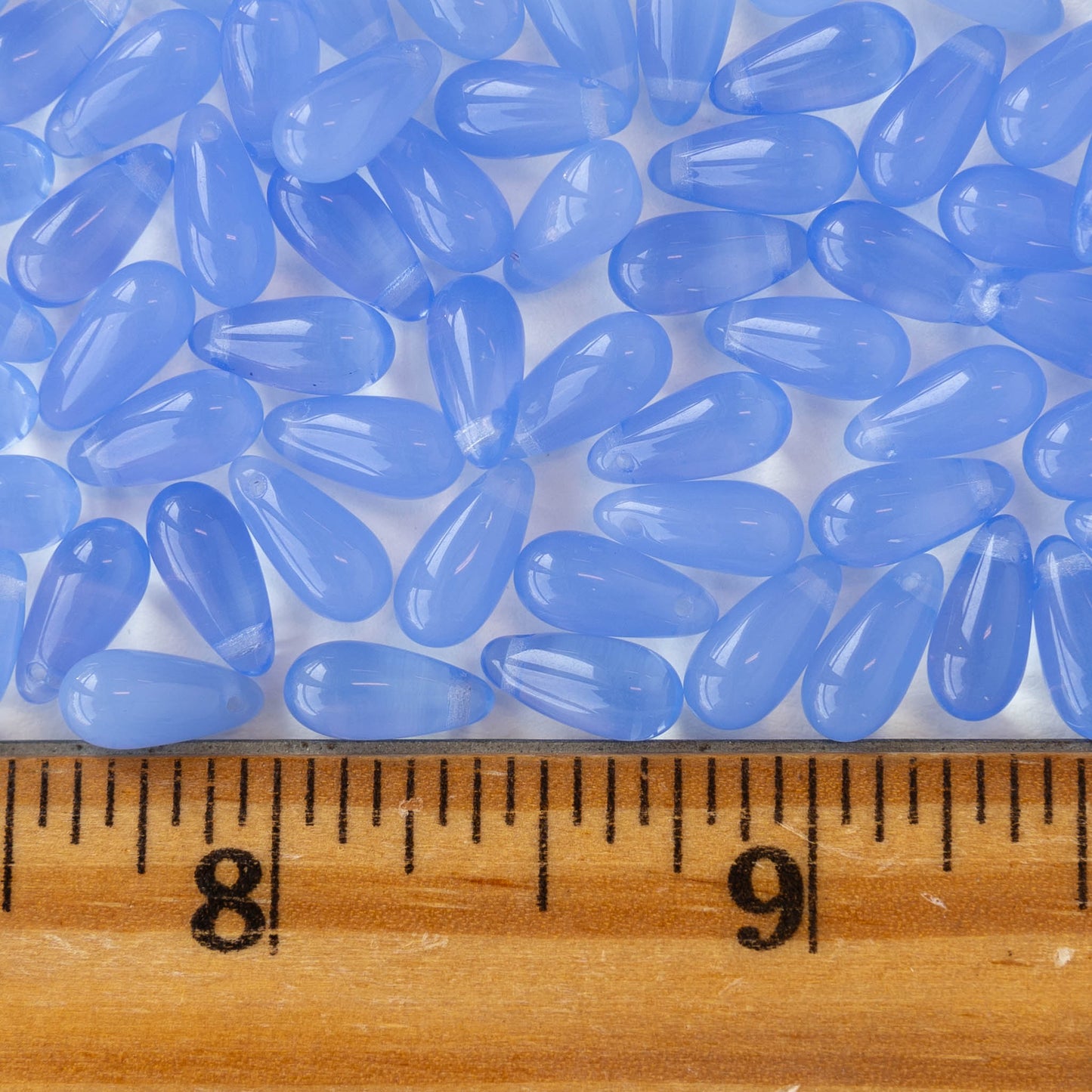 5x12mm Glass Teardrop Beads - Cornflower Blue Opaline - 50 beads