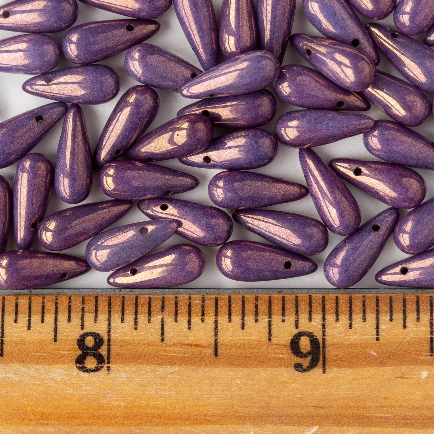 5x12mm Glass Teardrop Beads - Lila Vega Luster - 30 beads