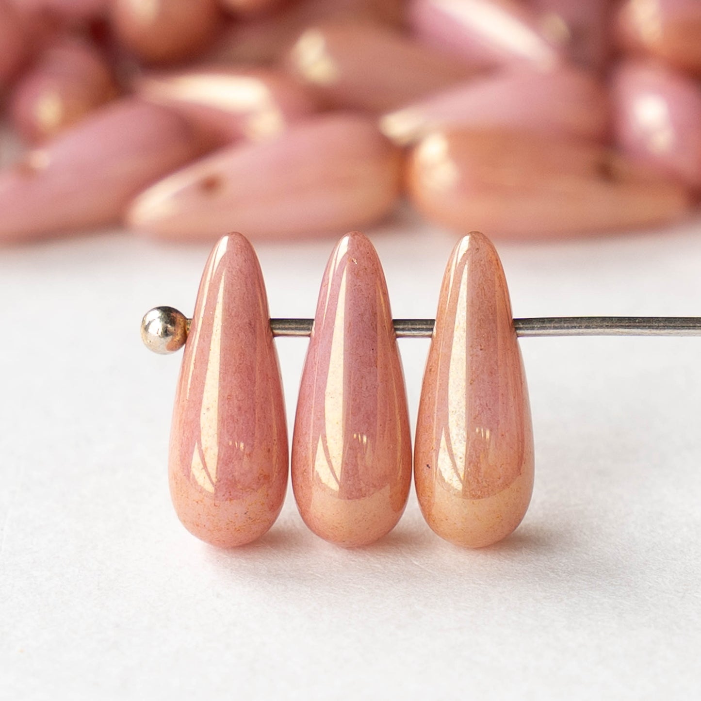 5x12mm Glass Teardrop Beads - Peach Luster - 30 beads