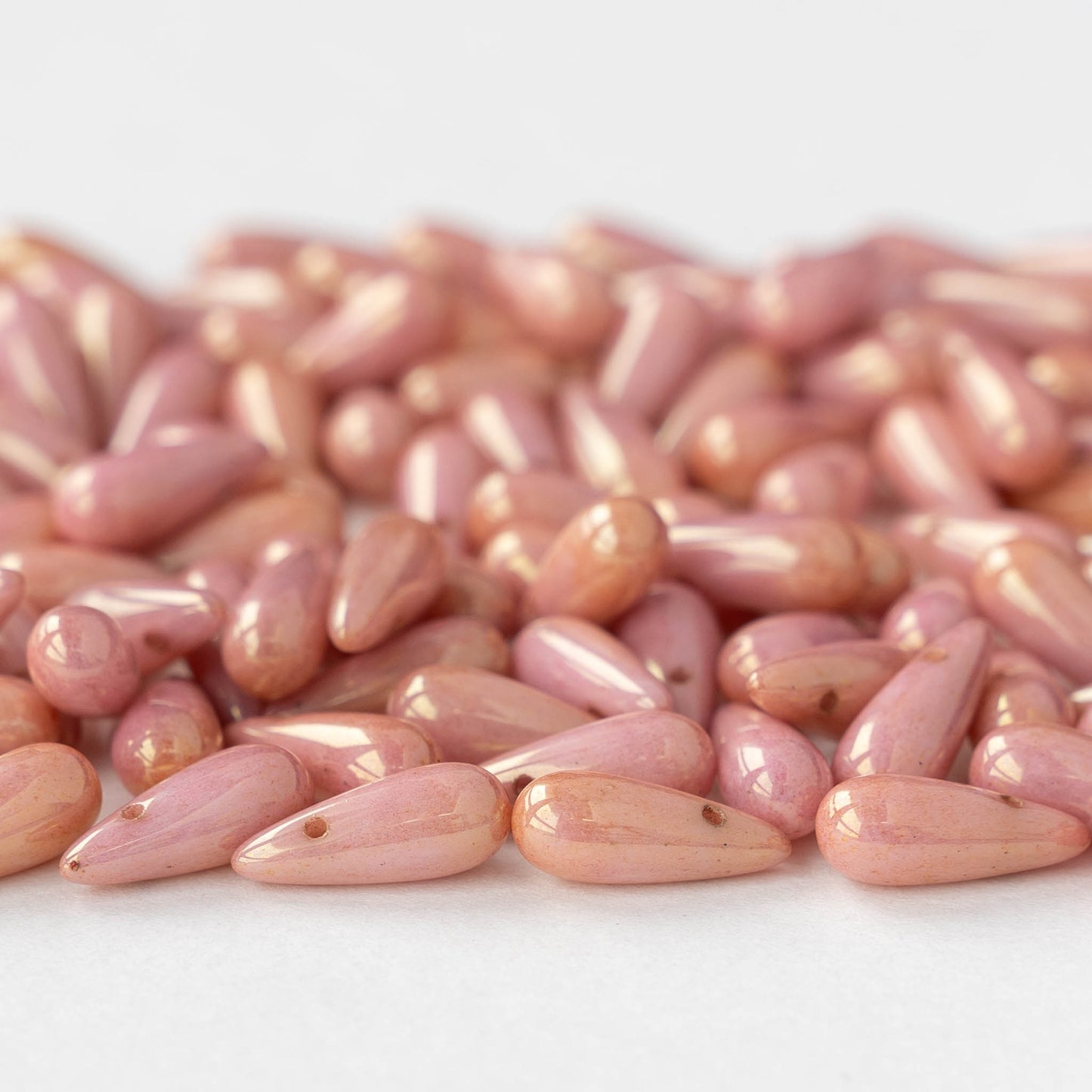 5x12mm Glass Teardrop Beads - Peach Luster - 30 beads