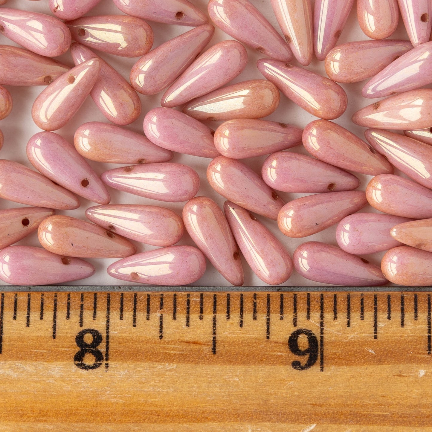 5x12mm Glass Teardrop Beads - Peach Luster - 30 beads