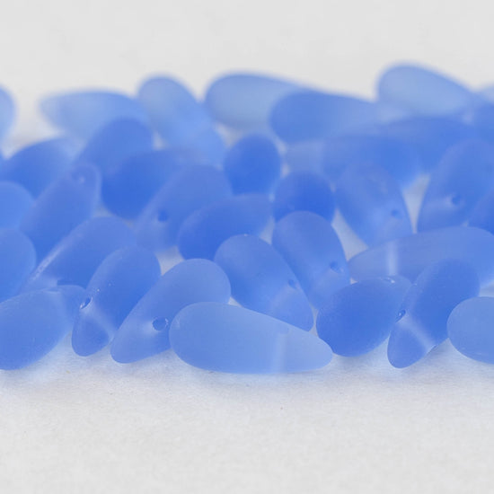 5x12mm Glass Teardrop Beads - Light Sapphire Blue Matte - 50 beads