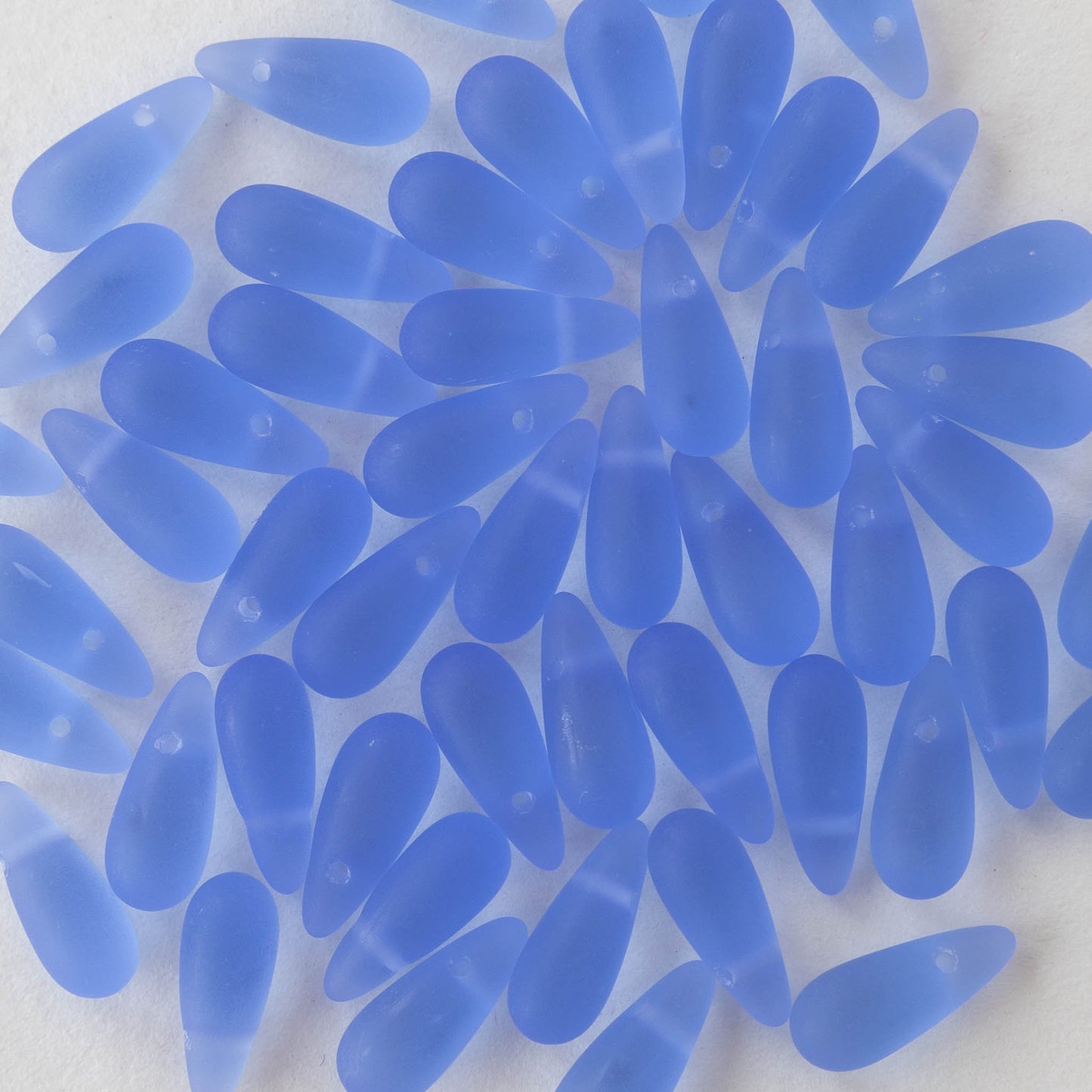 5x12mm Glass Teardrop Beads - Light Sapphire Blue Matte - 50 beads