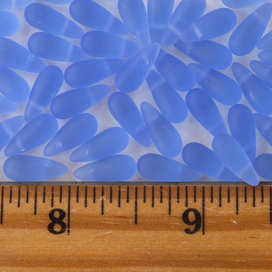 5x12mm Glass Teardrop Beads - Light Sapphire Blue Matte - 50 beads