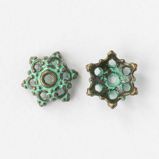 5x14mm Bali Style Bead Caps - Brass Patina - 2, 6, or 12 beads