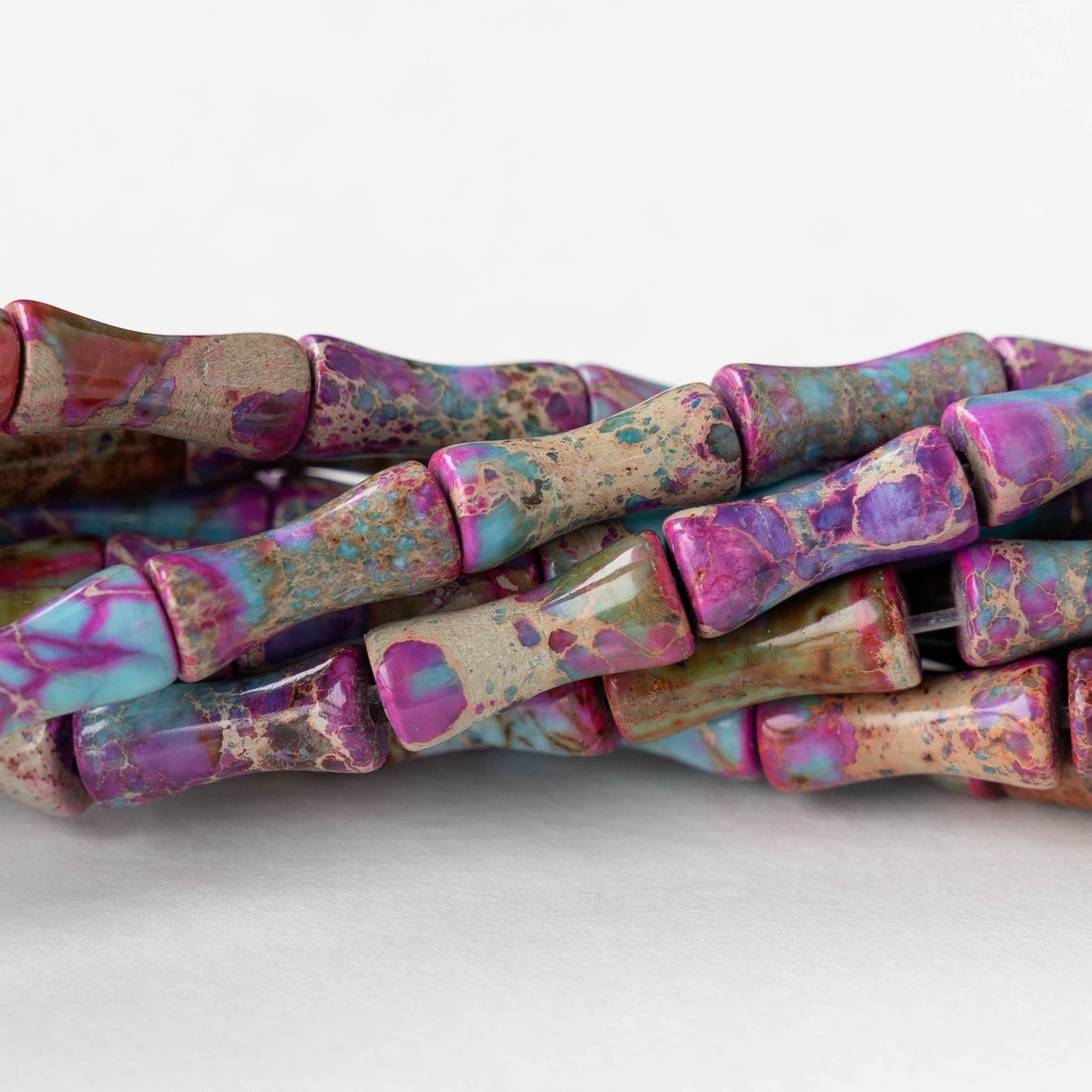 5x14mm Impression Jasper Tube Beads - Purple and Blue - 16 inch strand ~29 beads