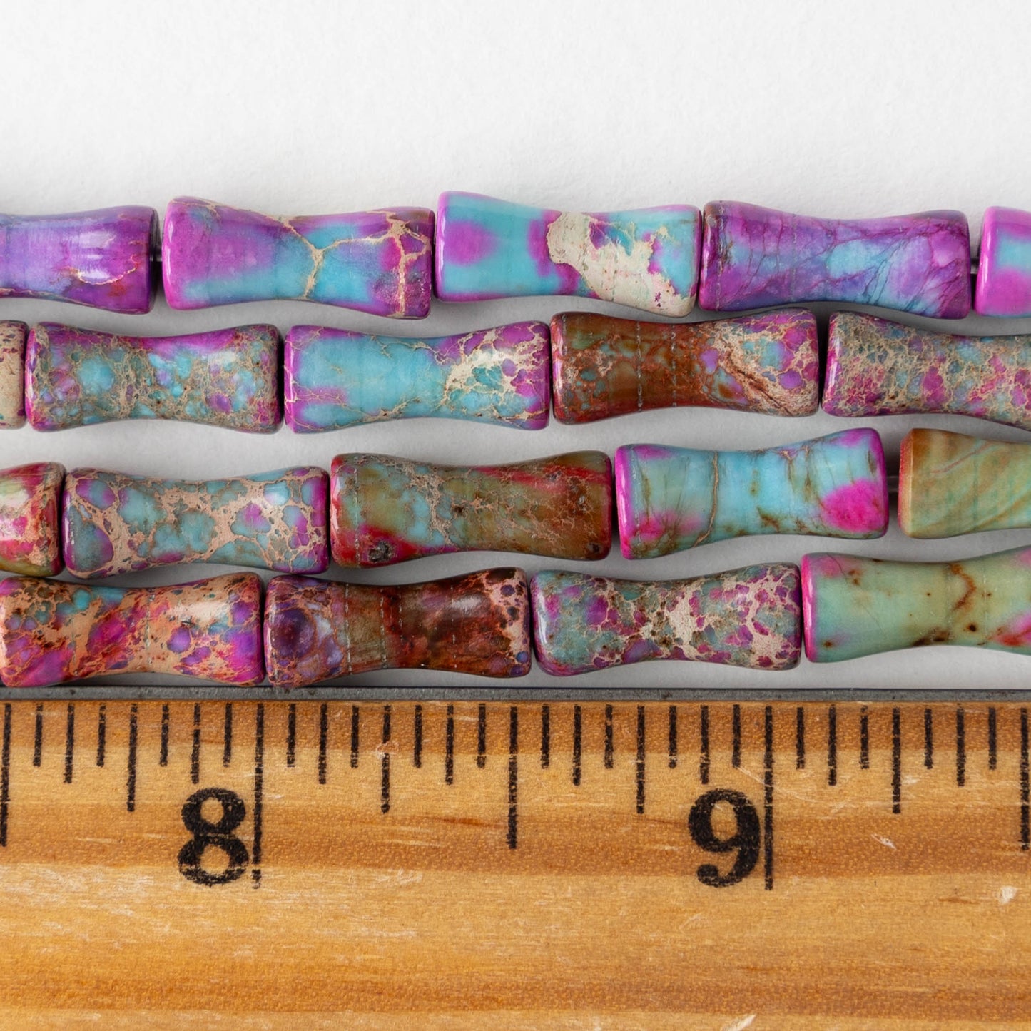 5x14mm Impression Jasper Tube Beads - Purple and Blue - 16 inch strand ~29 beads