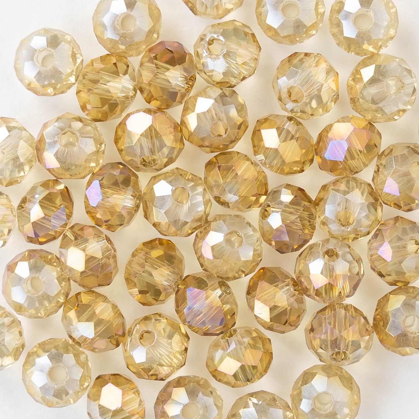 5x6mm Faceted Rondelle Beads - Champagne Luster Rainbow  - 16 inch strand ~85 beads