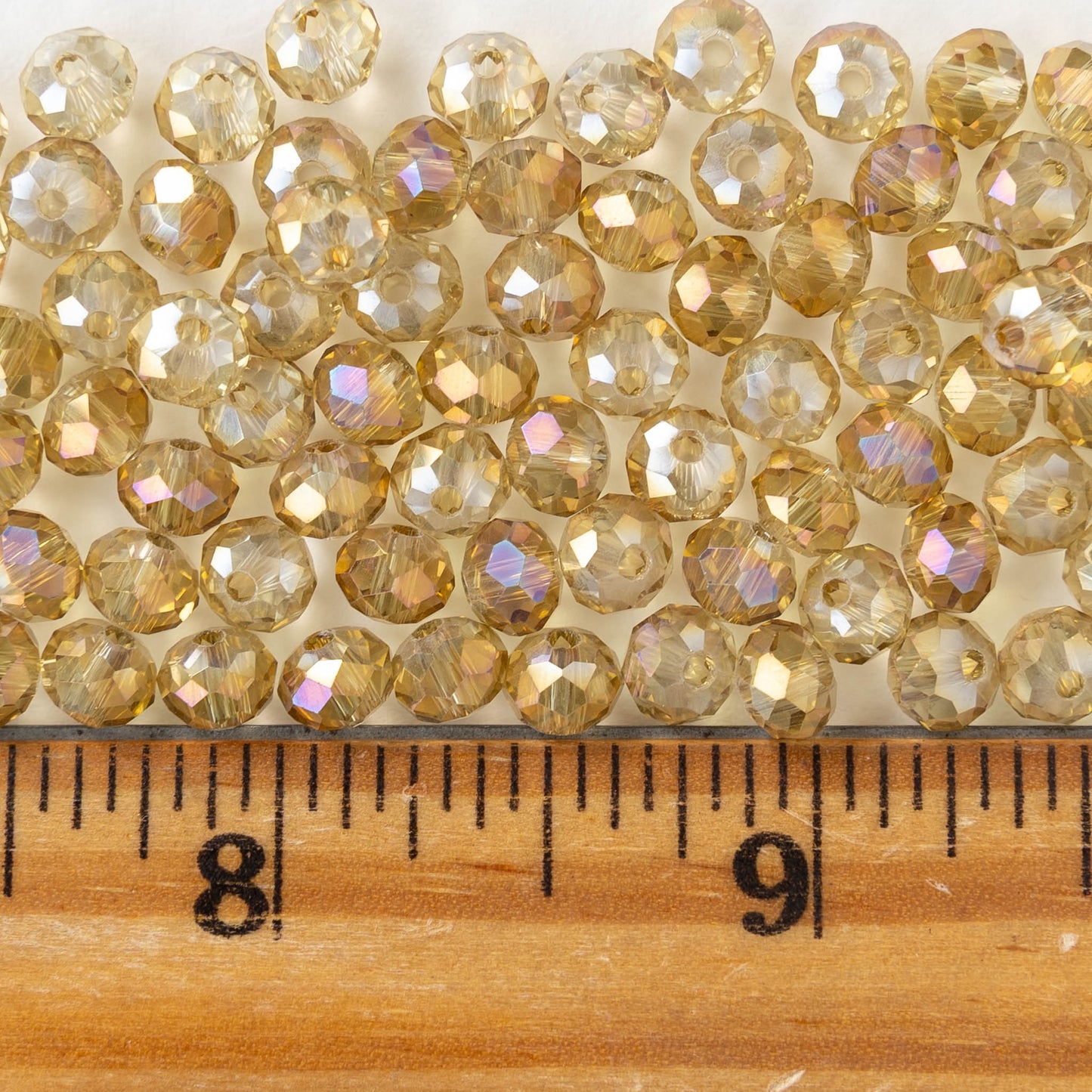 5x6mm Faceted Rondelle Beads - Champagne Luster Rainbow  - 16 inch strand ~85 beads