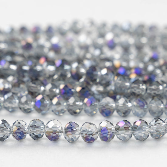 5x6mm Faceted Rondelle Beads - Half Plated Gray with a Blue Finish - 16 inches