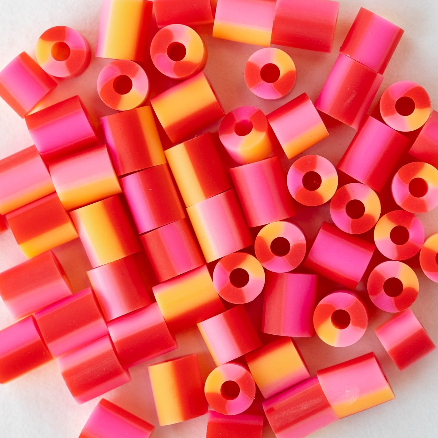 5x6mm Polymer Clay Tube Beads - Pink and Yellow - 16 inches