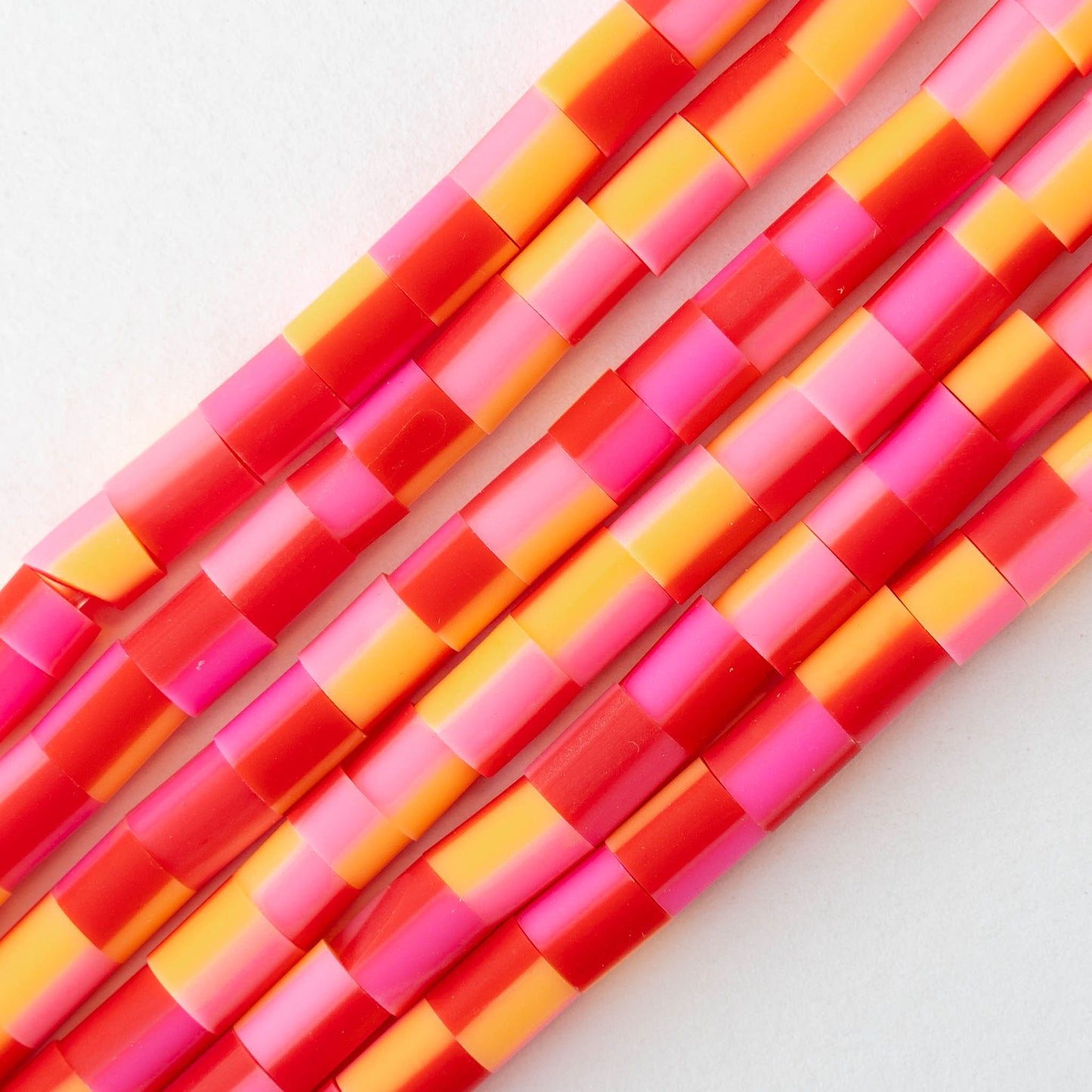 5x6mm Polymer Clay Tube Beads - Pink and Yellow - 16 inches