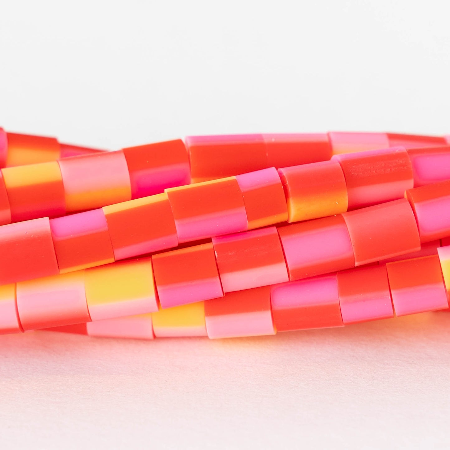 5x6mm Polymer Clay Tube Beads - Pink and Yellow - 16 inches