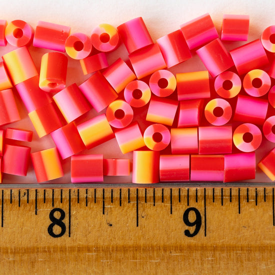 5x6mm Polymer Clay Tube Beads - Pink and Yellow - 16 inches