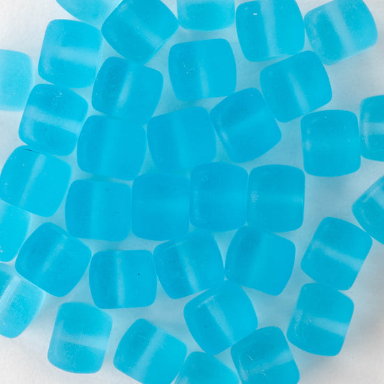 5x7mm Glass Cube Beads - Matte Aqua - 50 beads