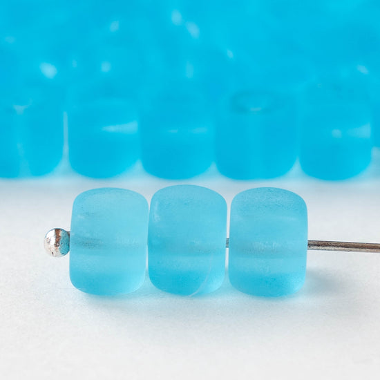 5x7mm Glass Cube Beads - Matte Aqua - 50 beads