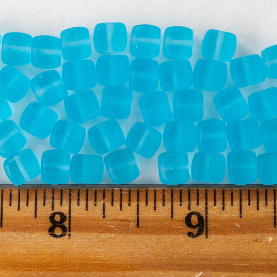 5x7mm Glass Cube Beads - Matte Aqua - 50 beads