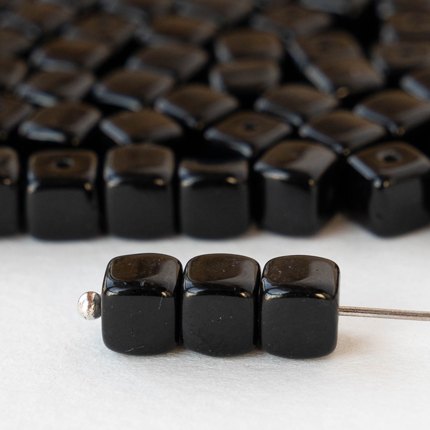 5x7mm Glass Cube Beads - Opaque Black - 50 beads