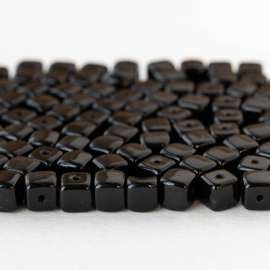 5x7mm Glass Cube Beads - Opaque Black - 50 beads