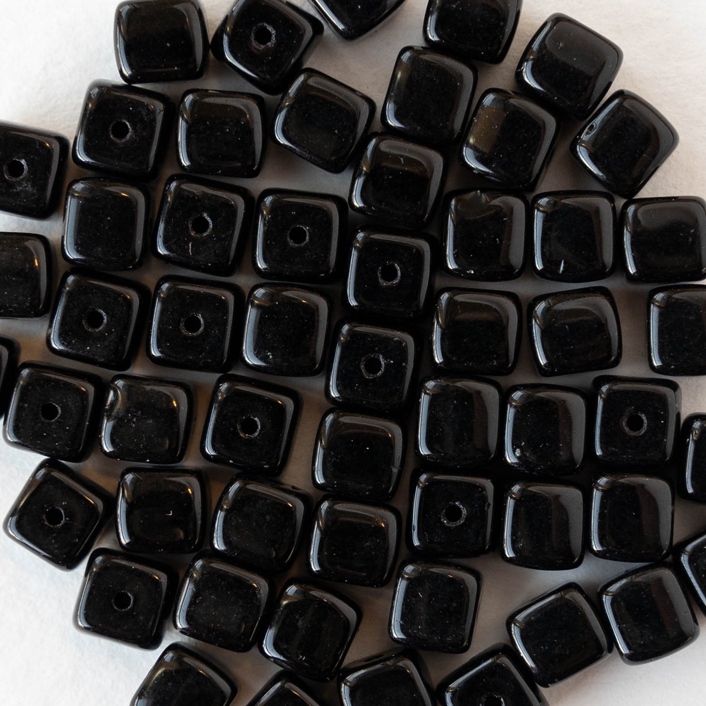 5x7mm Glass Cube Beads - Opaque Black - 50 beads