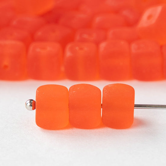 5x7mm Glass Cube Beads - Matte Bright Orange - 50 beads