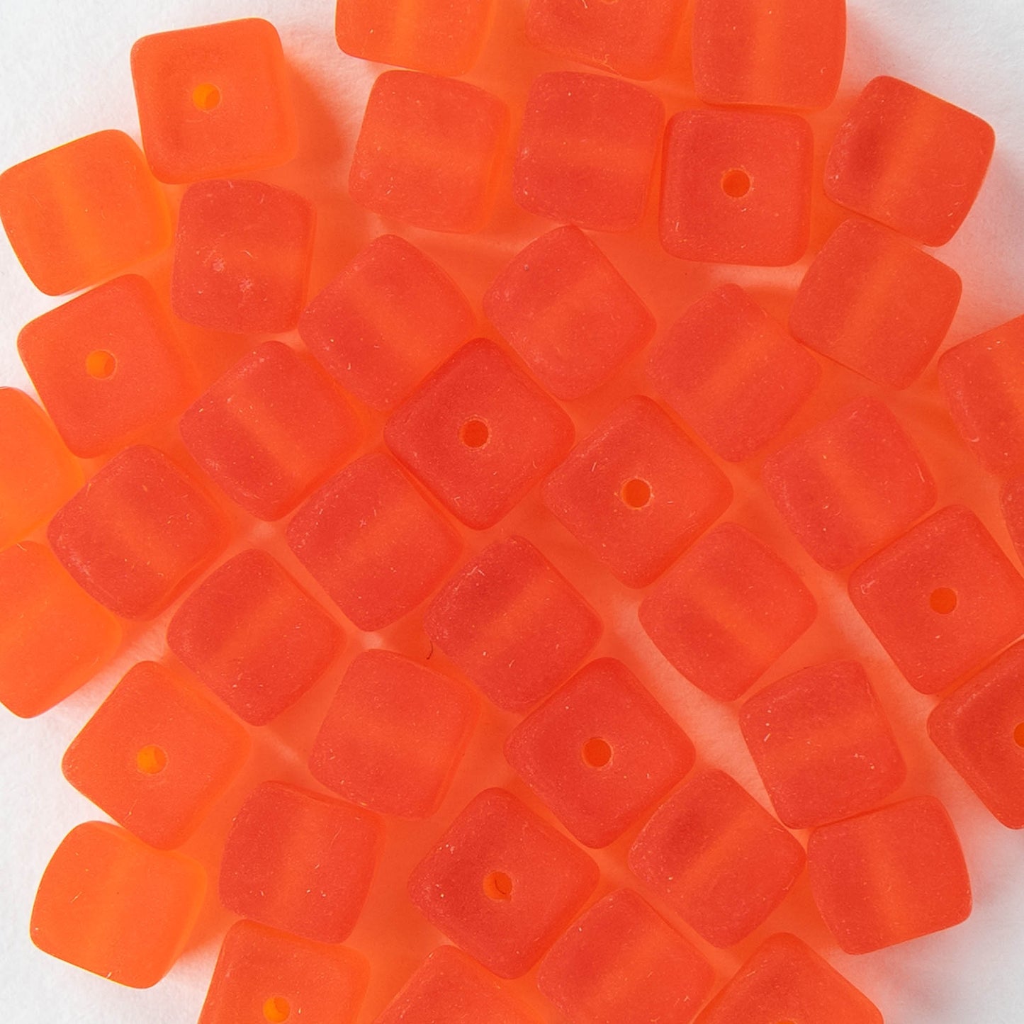 5x7mm Glass Cube Beads - Matte Bright Orange - 50 beads