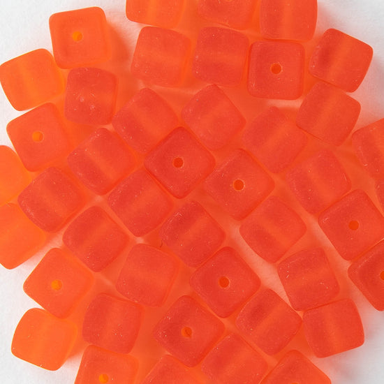 5x7mm Glass Cube Beads - Matte Bright Orange - 50 beads