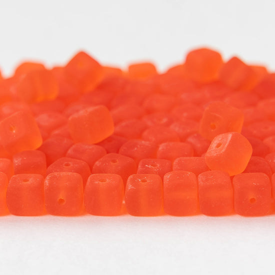 5x7mm Glass Cube Beads - Matte Bright Orange - 50 beads