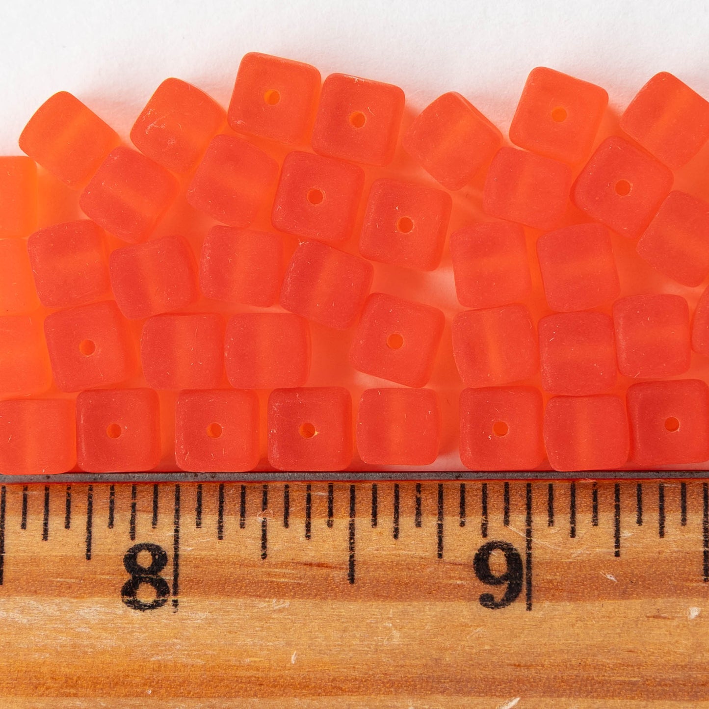 5x7mm Glass Cube Beads - Matte Bright Orange - 50 beads