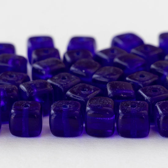 5x7mm Glass Cube Beads - Transparent Cobalt Blue - 50 beads