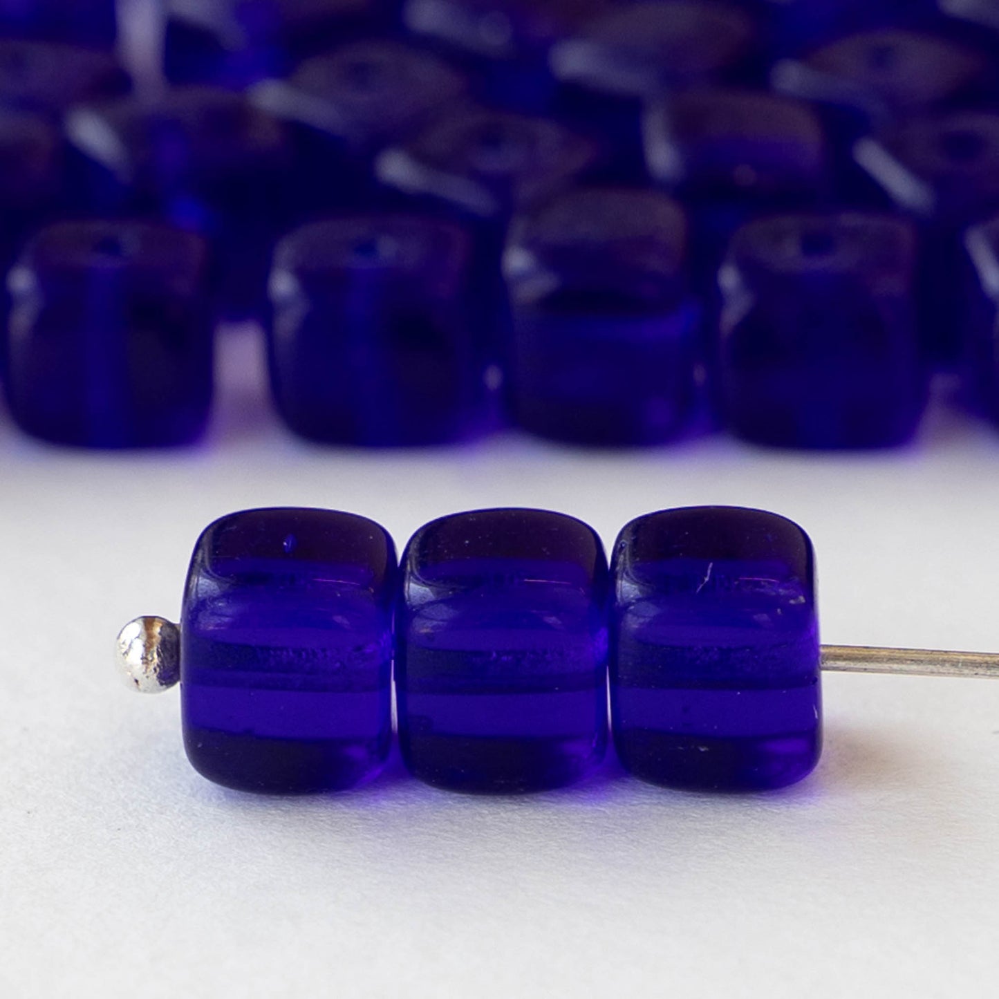 5x7mm Glass Cube Beads - Transparent Cobalt Blue - 50 beads