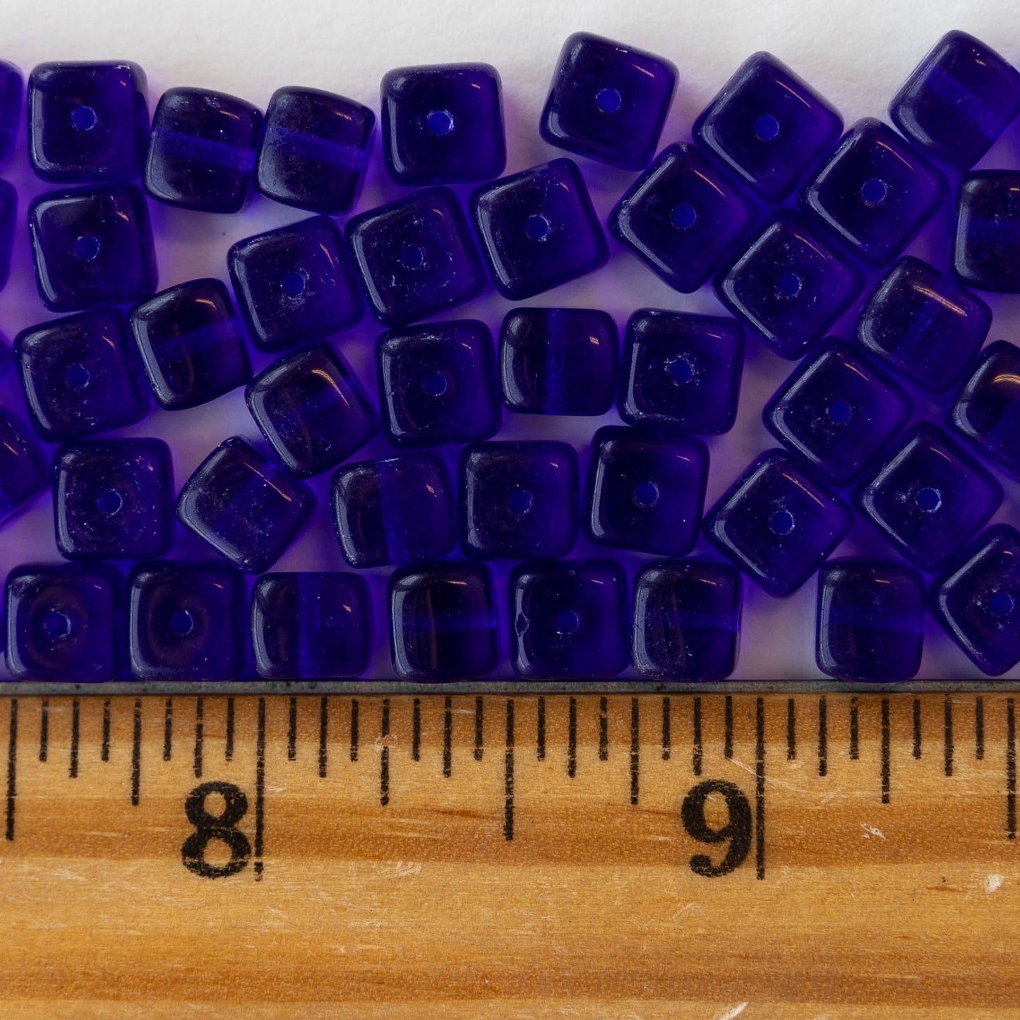 5x7mm Glass Cube Beads - Transparent Cobalt Blue - 50 beads