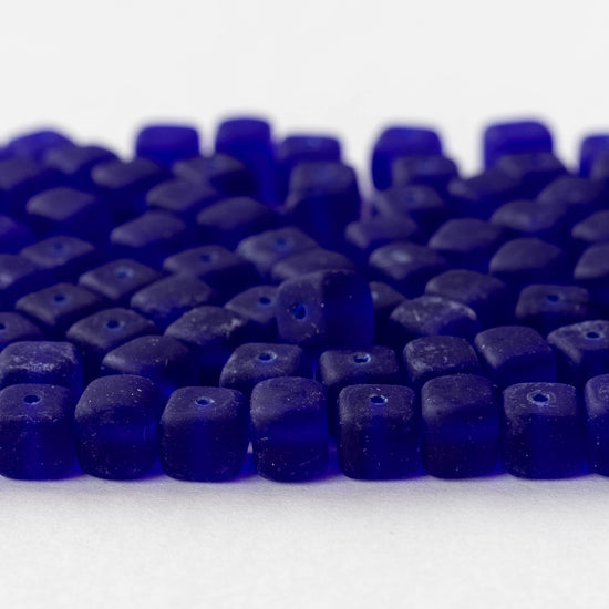 5x7mm Glass Cube Beads - Matte Cobalt - 50 beads