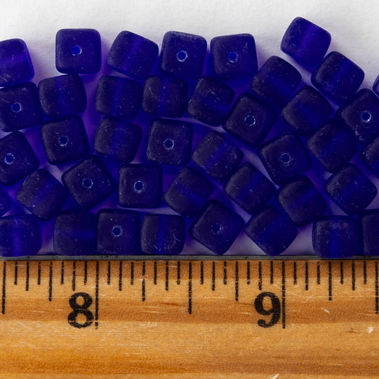 5x7mm Glass Cube Beads - Matte Cobalt - 50 beads