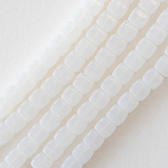 5x7mm Glass Cube Beads - White Opaline - 50 beads