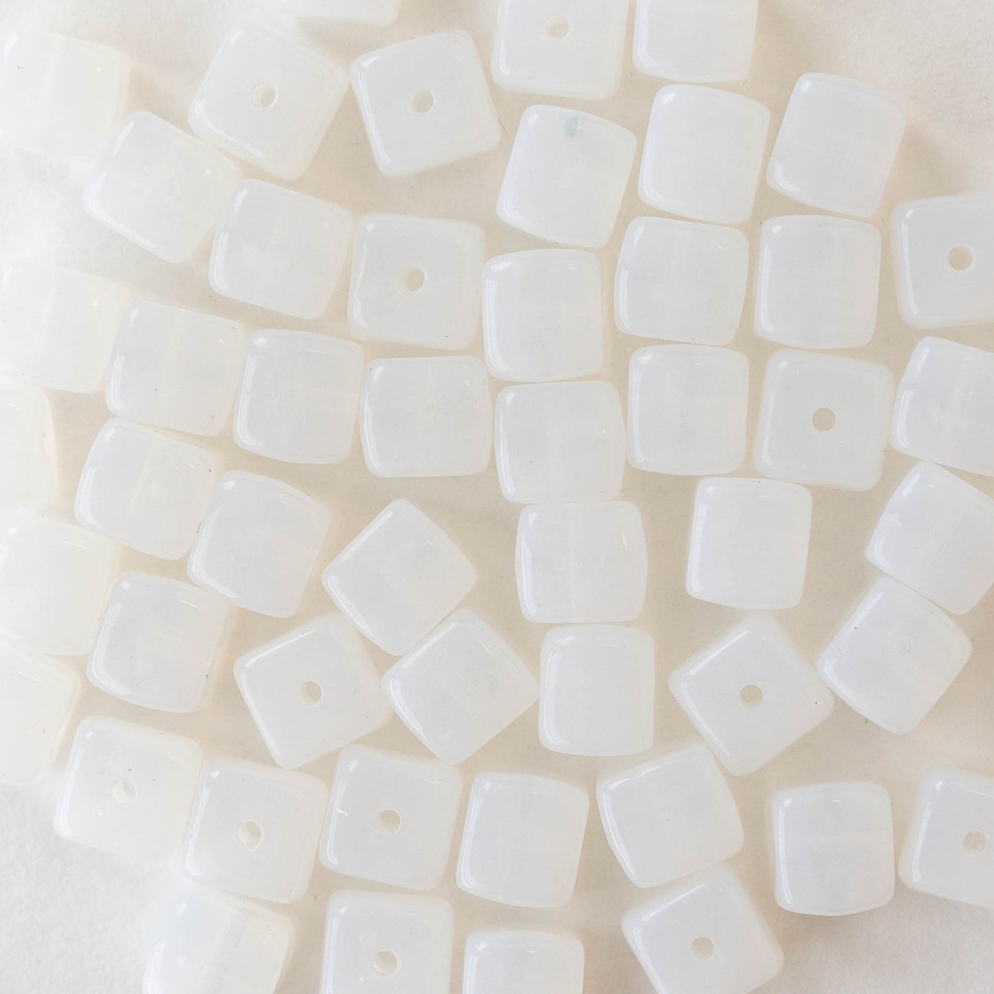 5x7mm Glass Cube Beads - White Opaline - 50 beads