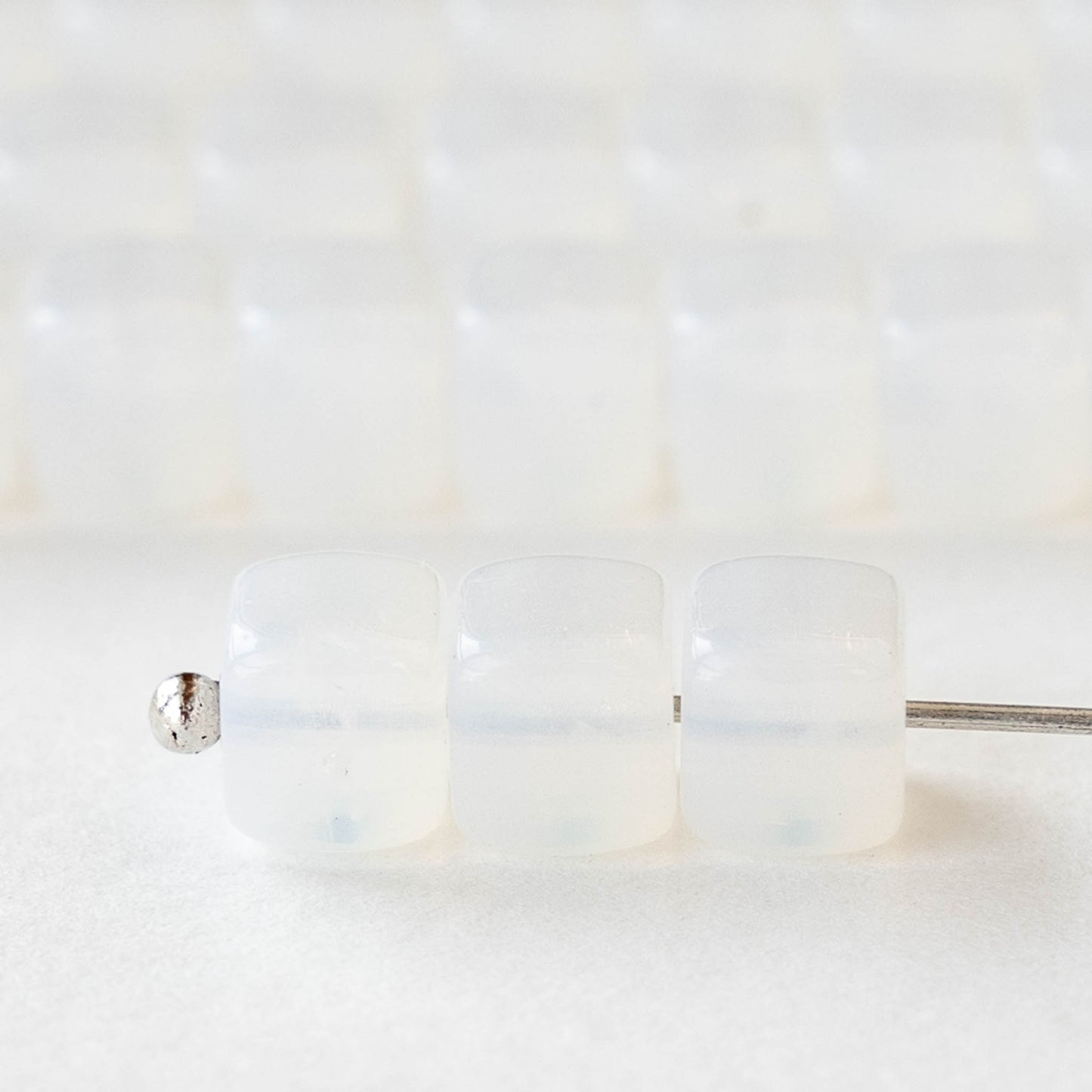 5x7mm Glass Cube Beads - White Opaline - 50 beads