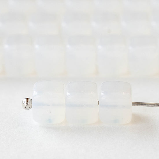 5x7mm Glass Cube Beads - White Opaline - 50 beads