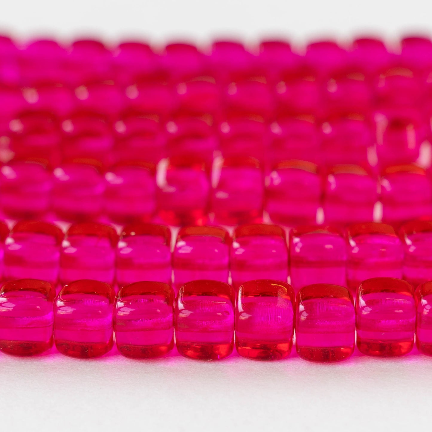 5x7mm Glass Cube Beads - Transparent Hot Pink - 50 beads