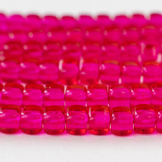 5x7mm Glass Cube Beads - Transparent Hot Pink - 50 beads