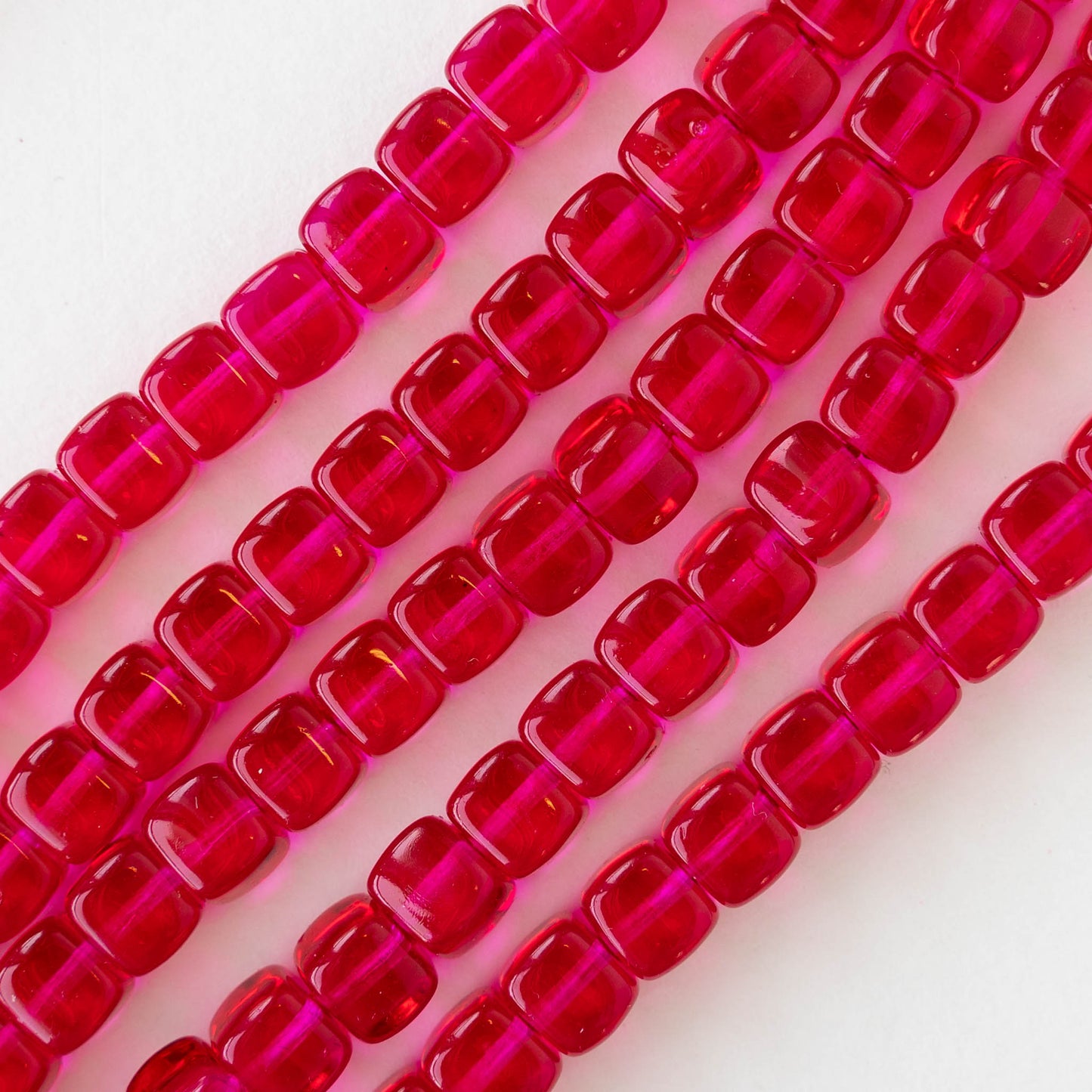 5x7mm Glass Cube Beads - Transparent Hot Pink - 50 beads