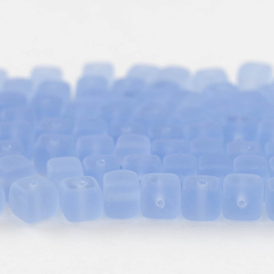 5x7mm Glass Cube Beads - Matte Light Blue - 50 beads