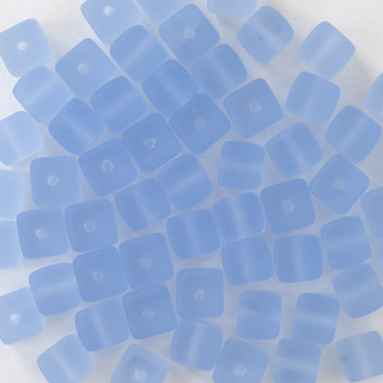 5x7mm Glass Cube Beads - Matte Light Blue - 50 beads