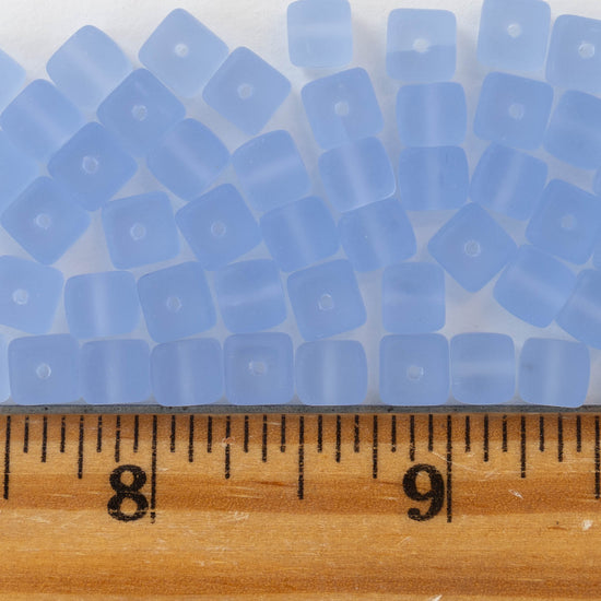 5x7mm Glass Cube Beads - Matte Light Blue - 50 beads