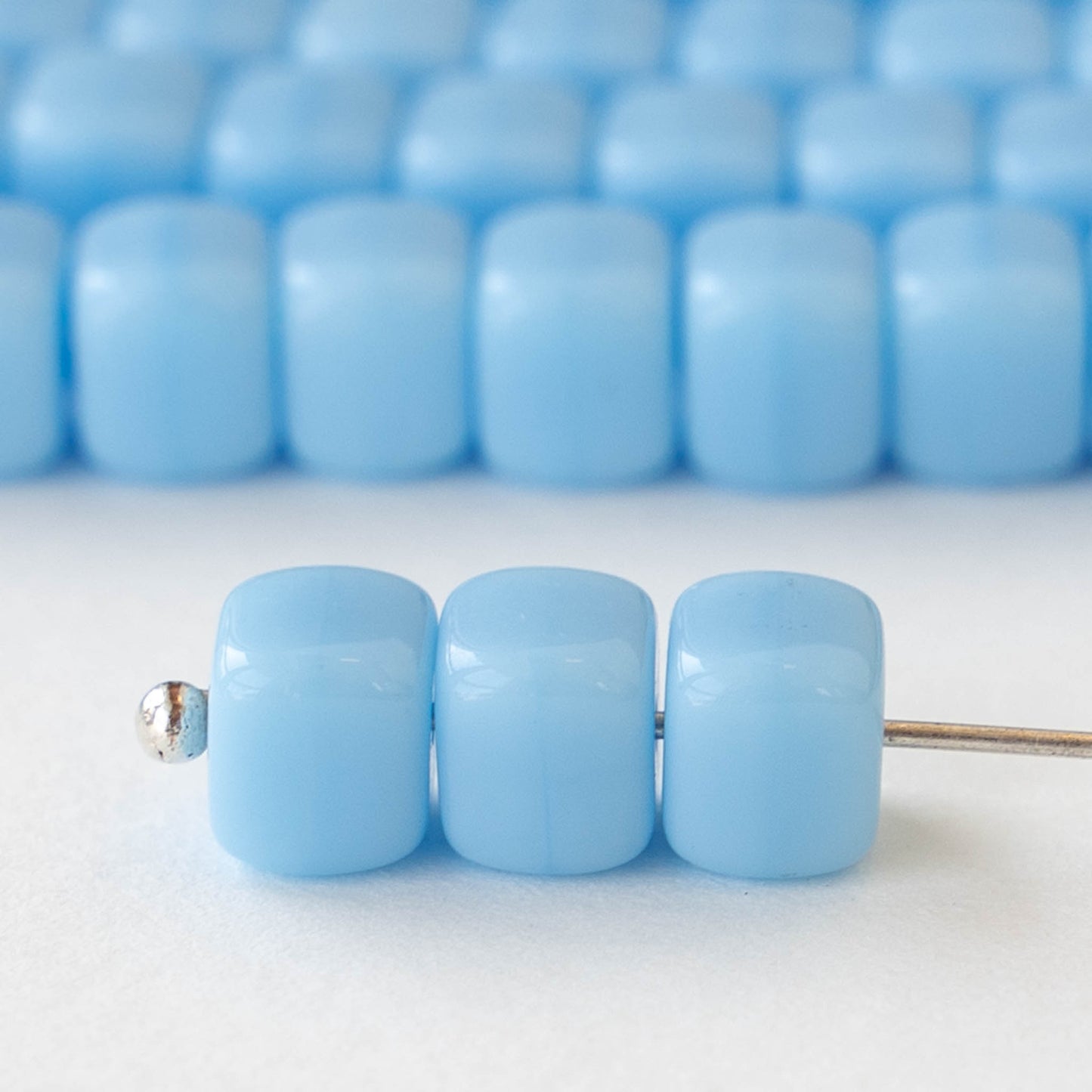 5x7mm Glass Cube Beads - Opaque Light Blue Turquoise - 50 beads