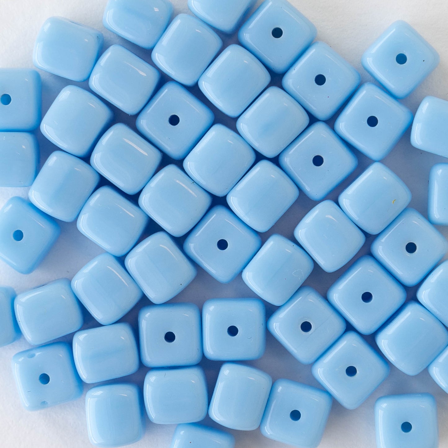 5x7mm Glass Cube Beads - Opaque Light Blue Turquoise - 50 beads