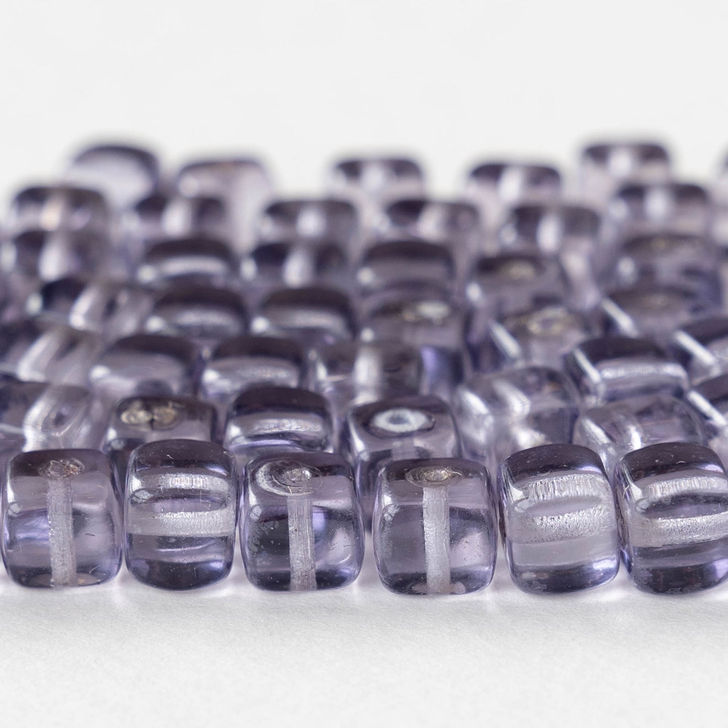 5x7mm Glass Cube Beads - Transparent Light Tanzanite - 50 beads