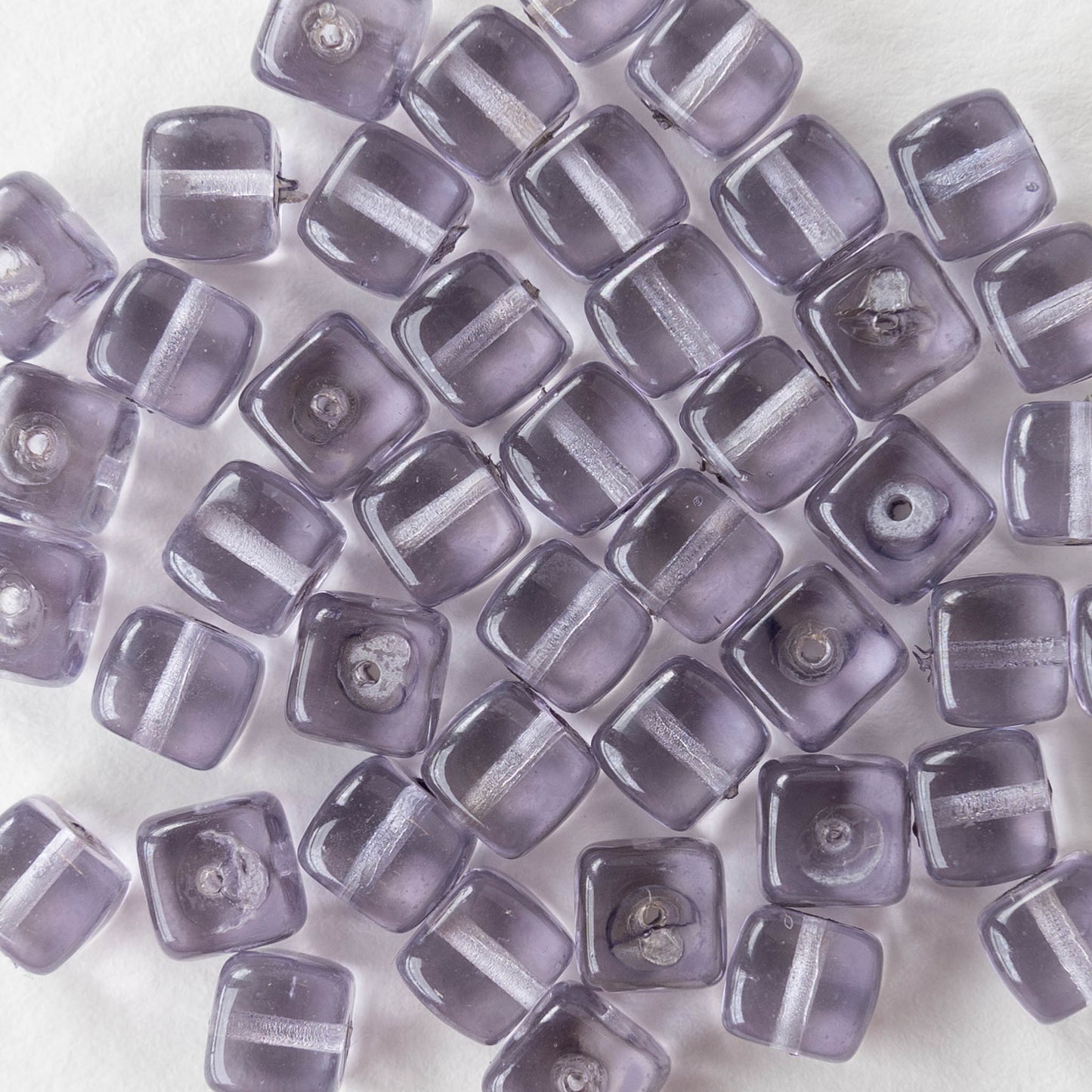 5x7mm Glass Cube Beads - Transparent Light Tanzanite - 50 beads