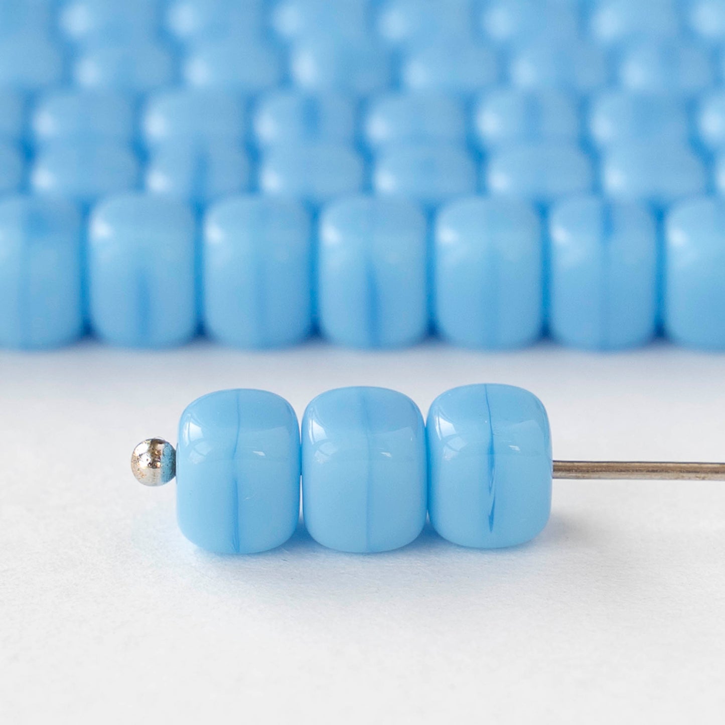 5x7mm Glass Cube Beads - Opaque Baby Blue - 25 or 50 beads