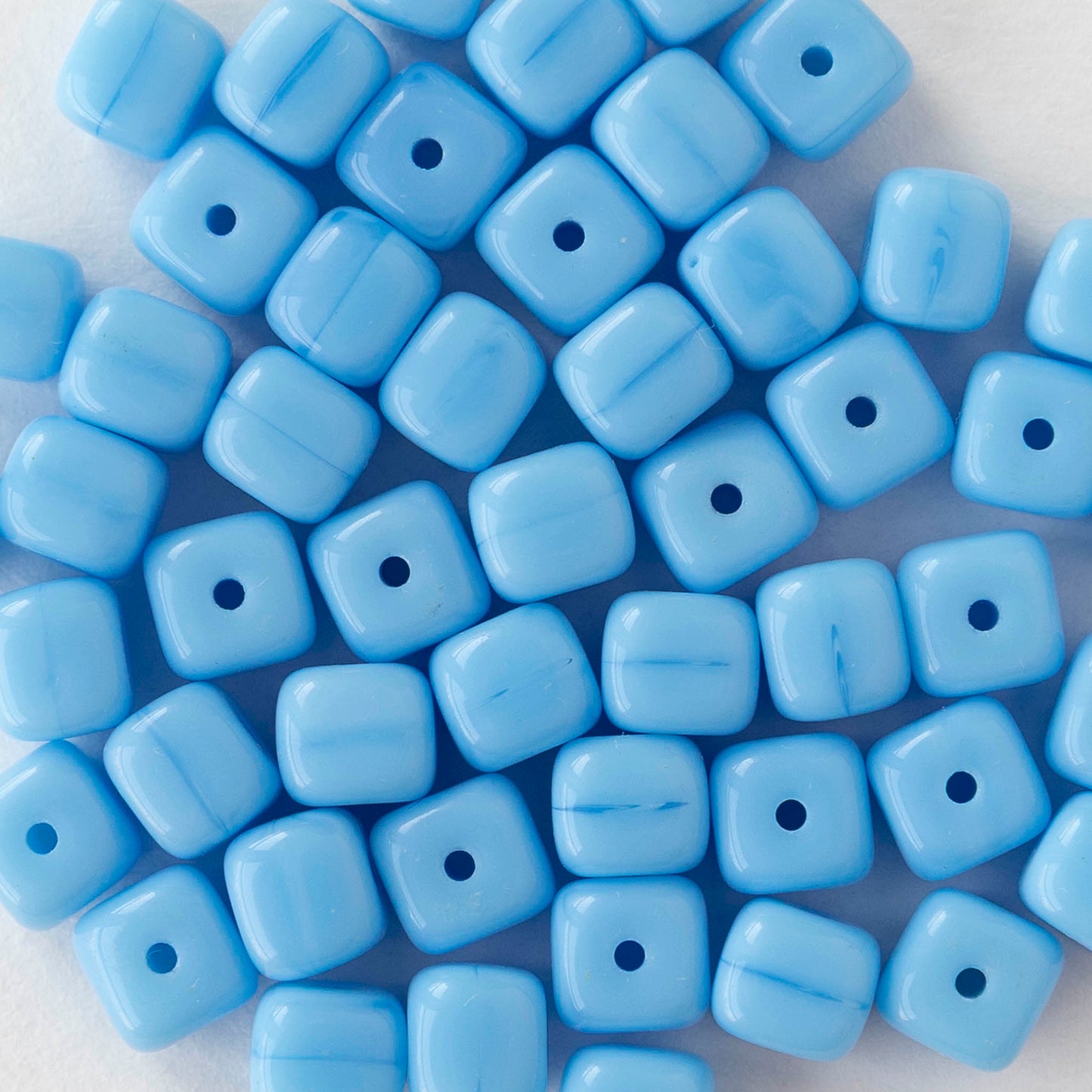 5x7mm Glass Cube Beads - Opaque Baby Blue - 25 or 50 beads